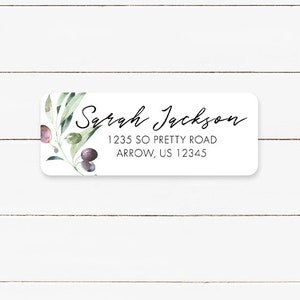 Personalized Return Address Labels, Floral Olive Branch Return Address Stickers, Customized Address Label, Glossy labels, Greenery Address