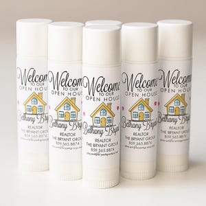 Personalized Real Estate Lip Balm Stickers, Realtor Open House Favor Stickers, Printed Stickers, Lip Balm Favor Labels, Closing Gift Idea