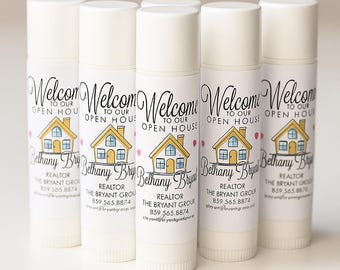 Personalized Real Estate Lip Balm Stickers, Realtor Open House Favor Stickers, Printed Stickers, Lip Balm Favor Labels, Closing Gift Idea