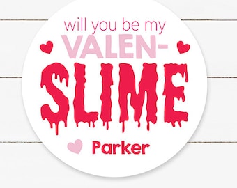 Valentine's Day Stickers, Slime Valentine Favor Stickers, Valentine Party Favor Labels, Customized , 4 Sizes, Printed Stickers, Slime