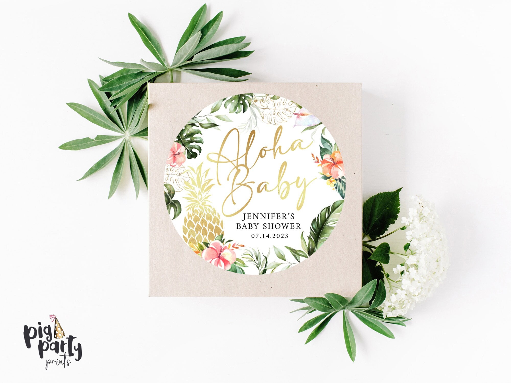 Alloha Label Personalized Aloha Baby Shower Stickers, Tropical Aloha Baby Shower ...