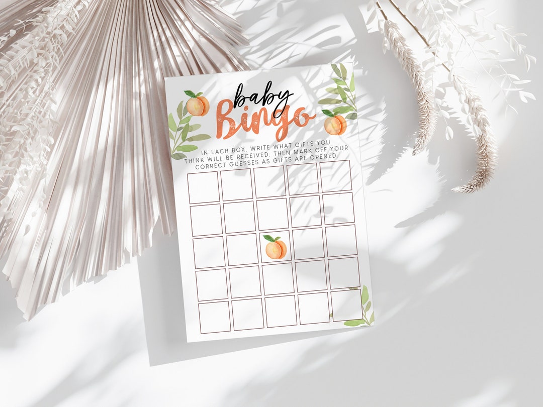 Printable Peach Baby Shower Game, Bingo Peach Baby Shower Game, Baby ...