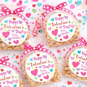 Valentine's Day Stickers, Girls Valentine Favor Stickers, Valentine Party Favor Labels, Customized , 4 Sizes, Printed Stickers, Cute Hearts