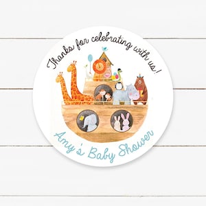 Adesivos personalizados para chá de bebê da Arca de Noé, adesivos para chá de bebê com tema da Arca de Noé, etiquetas para lembrancinhas de festa, personalizados, 4 tamanhos, Arca de Noé
