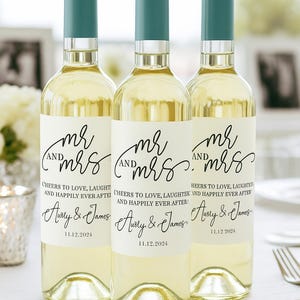 Customized Mr and Mrs Wedding Wine Labels – Waterproof Personalized Cheers Stickers for Wedding Bottles, Elegant Printed Wine Stickers