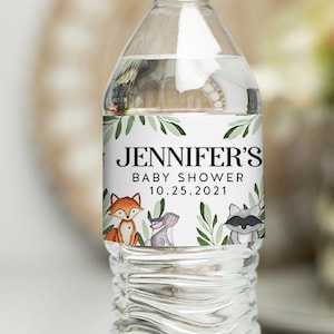 Woodland Baby Shower Water Bottle Labels, Forest Baby Shower Party Favor Labels, Woodland Shower Water Labels, Waterproof, 5 per sheet