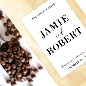 Les autocollants de pochette de café Perfect Blend, autocollants de faveur de café de mariage, faveurs de douche nuptiale de café, étiquettes personnalisées, sacs non inclus