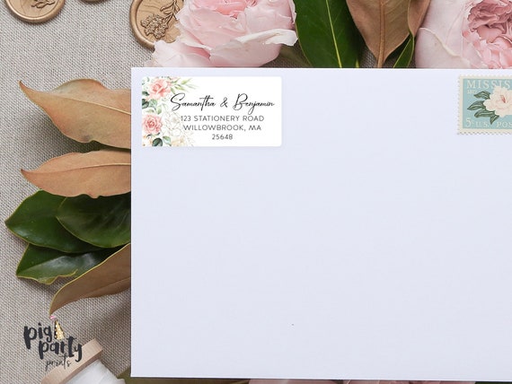 Personalized Blush Floral Wedding Address Labels, Wedding