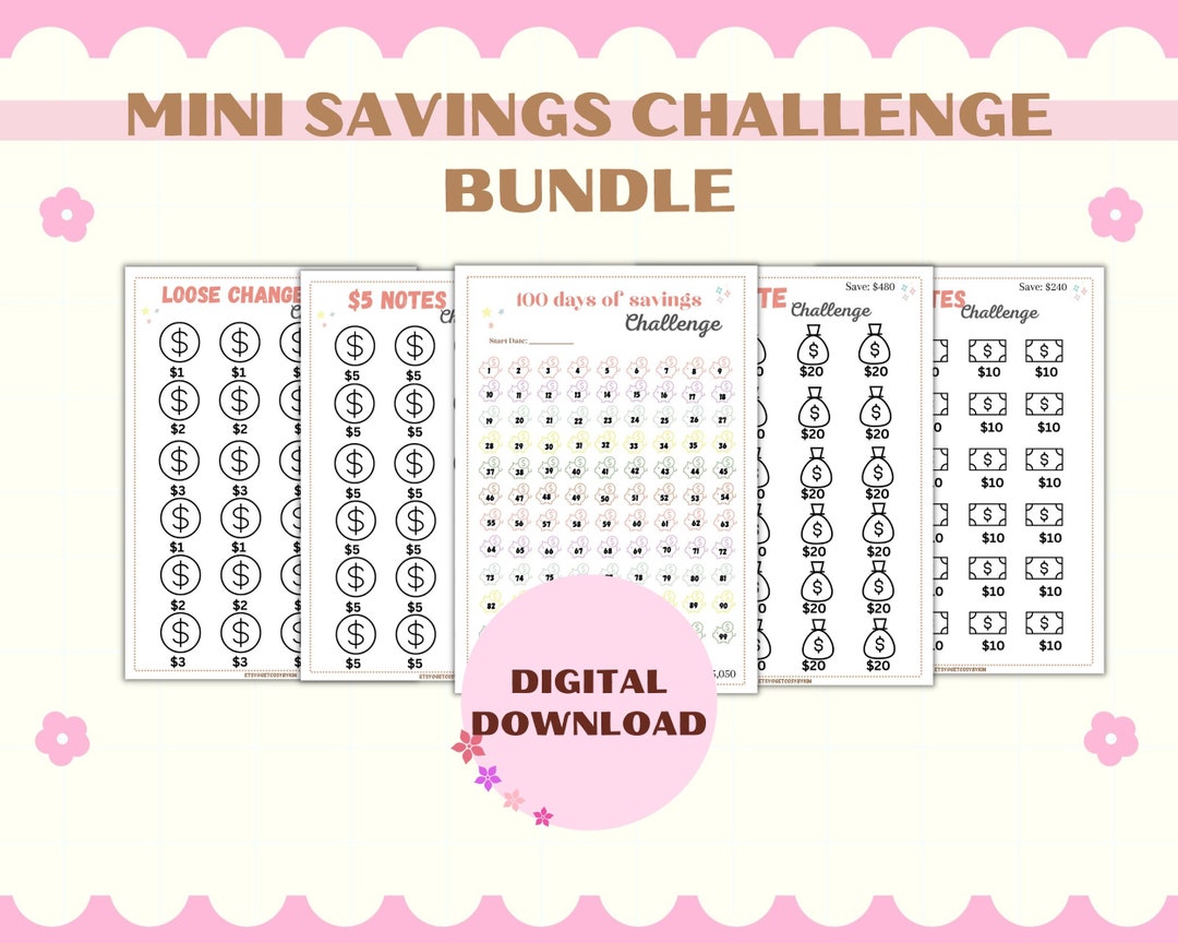 Mini Savings Challenge Printable, Savings Challenge Bundle A6 Savings