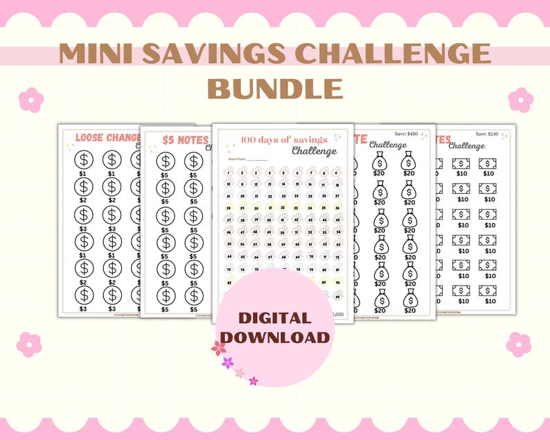 Mini Savings Challenge Printable, Savings Challenge Bundle A6 Savings ...