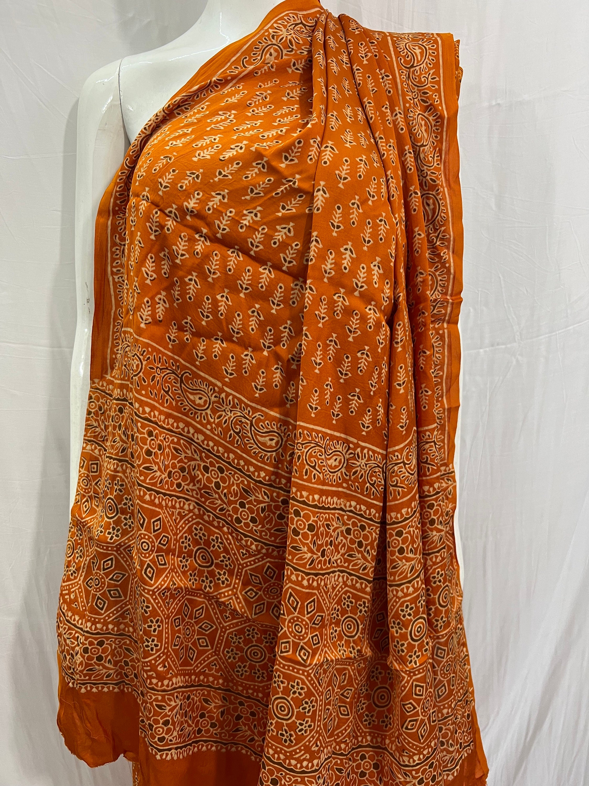 Modal Silk Ajrakh Dupatta ~ Metallic Blue Lotus motif w/ Zari