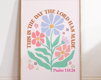 Christian Digital Wall Art, Psalm Scripture Art, Religious Poster, Flower Wall Decor, Faith Poster, Bible Verse, Baptism, Gift for Christian