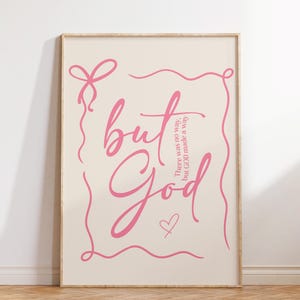 Impresión "Pero Dios", tipografía cristiana, arte mural cristiano de moda, decoración religiosa, póster rosa, decoración de dormitorio, regalo para cristianos