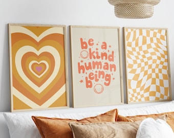 Retro Gallery Wall Art Set Of 3, Groovy Poster, Retro wall art, Trendy poster, Aesthetic Print, Retro Poster, Digital Download