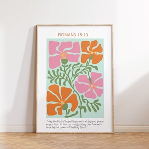 Floral Christian Wall Art, Romans Scripture, Religious Poster, Wall Decor, Faith Poster, Bible Verse, Baptism Gift, Gift for Christian