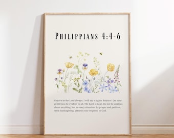 Christian Wildflower Wall Art Print, Philippians Scripture, Religious Poster, Wall Decor, Faith Poster, Bible Verse, Gift for Christian