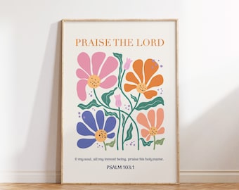 Christian Digital Wall Art, Flower Art, Psalm Scripture, Religious Poster, Wall Decor, Faith Poster, Floral Bible Verse, Gift for Christian