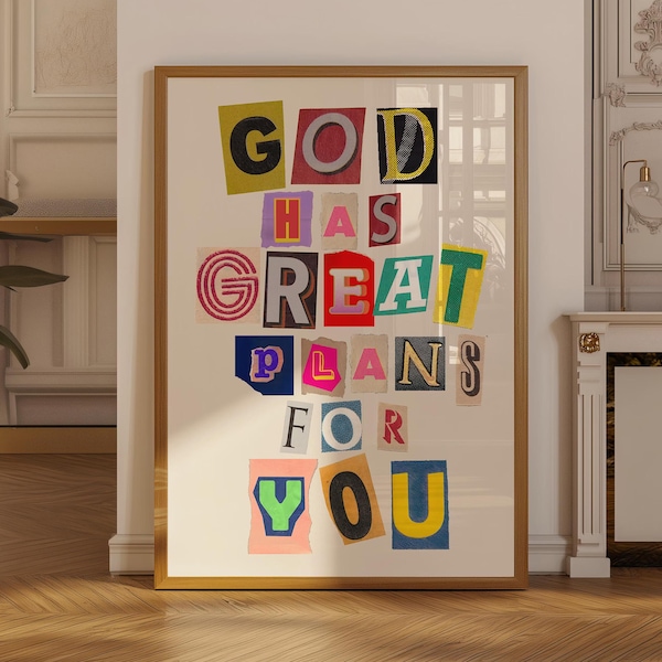 God has great plans for you Print, Bible Verse Scripture Poster, Free Delivery, Retro Christian Wall Art, Christian Poster, Physical print