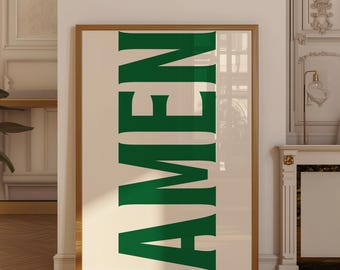 Amen Print, Jesus Typography Poster, Trendy Christian Wall Art, Retro Poster, Religious Wall Decor, Green Christian Poster, Christian Gifts