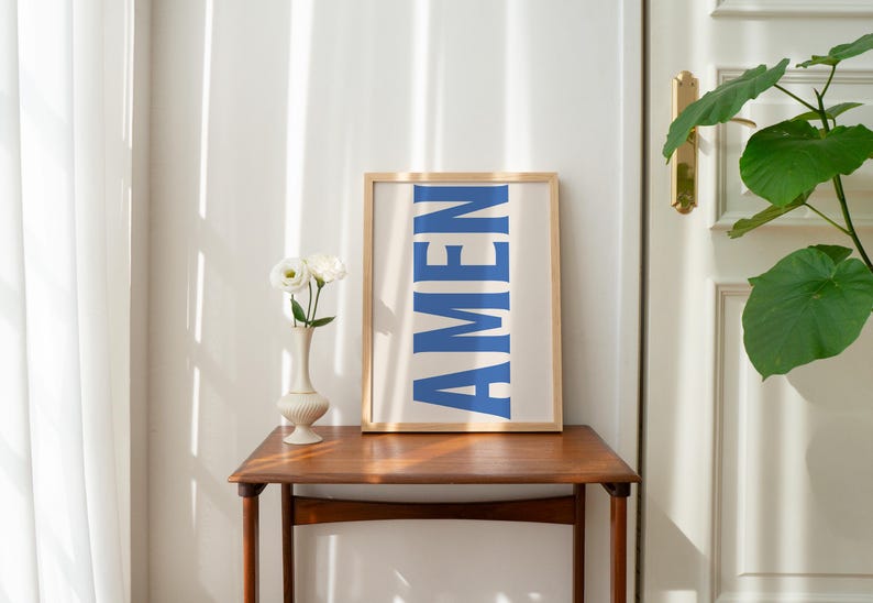 Amen Print, Jesus Typography Poster, Trendy Christian Wall Art, Retro ...