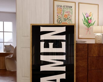 Amen Print, Jesus Typography Poster, Trendy Christian Wall Art, Retro Poster, Religious Wall Decor, Black Christian Poster, Christian Gifts