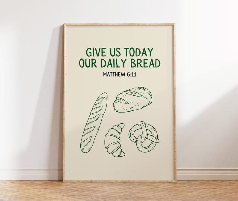 Matthew 6:11 Print, Bible Verse, Christian Wall Art, Green Poster, Wall ...