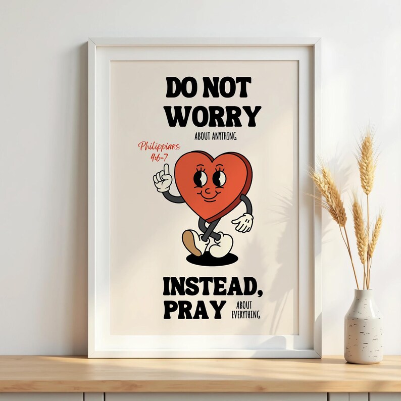 Philippians 4:6-7 Print, Retro Christian Wall Art, Trendy Bible Verse Poster, Prayer Room Decor, Religious Printable Art image 10