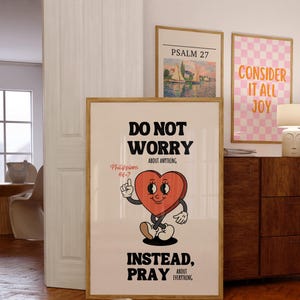 Philippians 4:6-7 Print, Retro Christian Wall Art, Trendy Bible Verse Poster, Prayer Room Decor, Religious Printable Art image 3