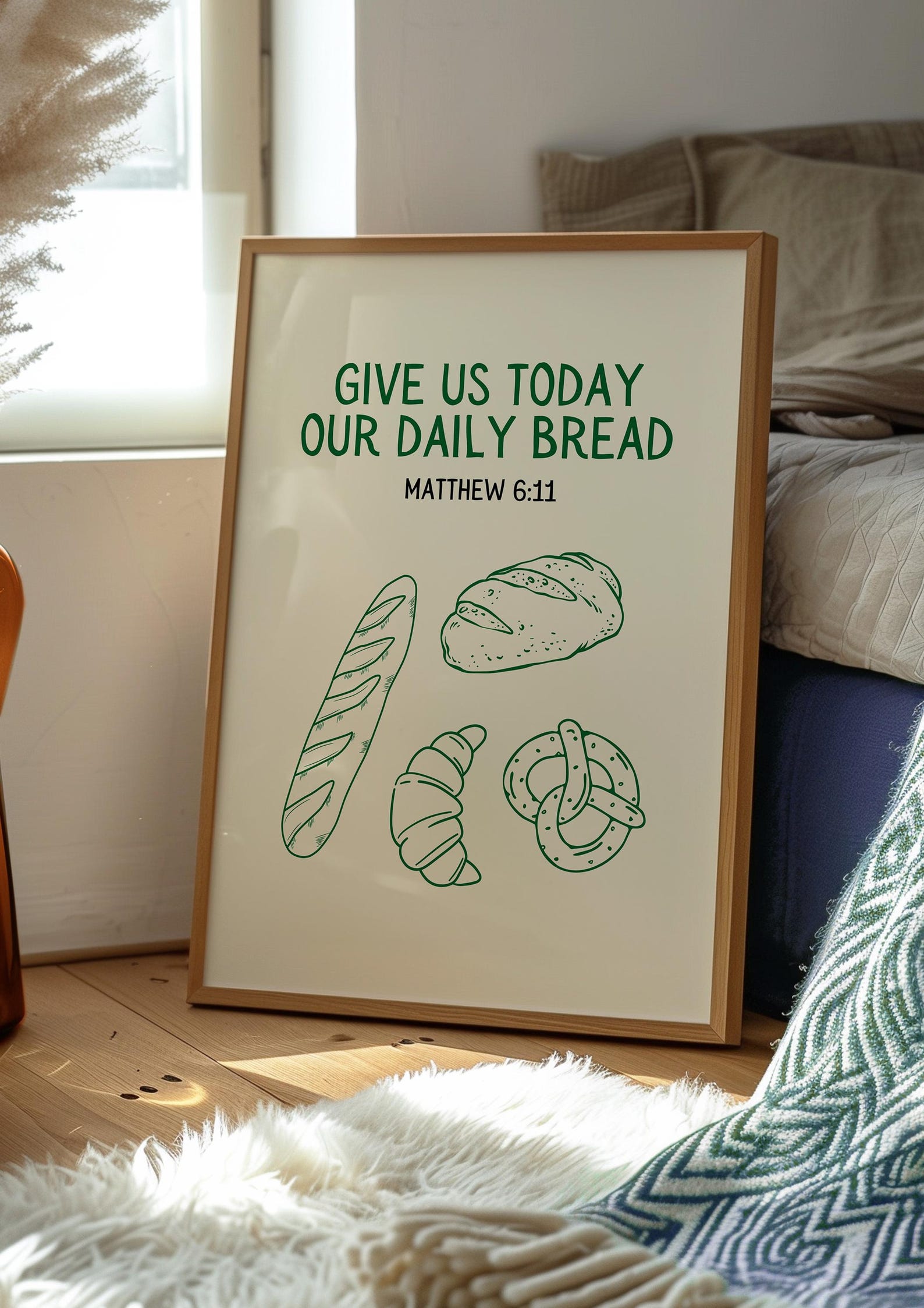 Matthew 6:11 Print, Bible Verse, Christian Wall Art, Green Poster, Wall ...