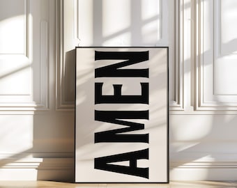 Amen Print, Jesus Typography Poster, Free Delivery, Trendy Christian Wall Art, Retro Poster, Black Christian Poster, Physical print
