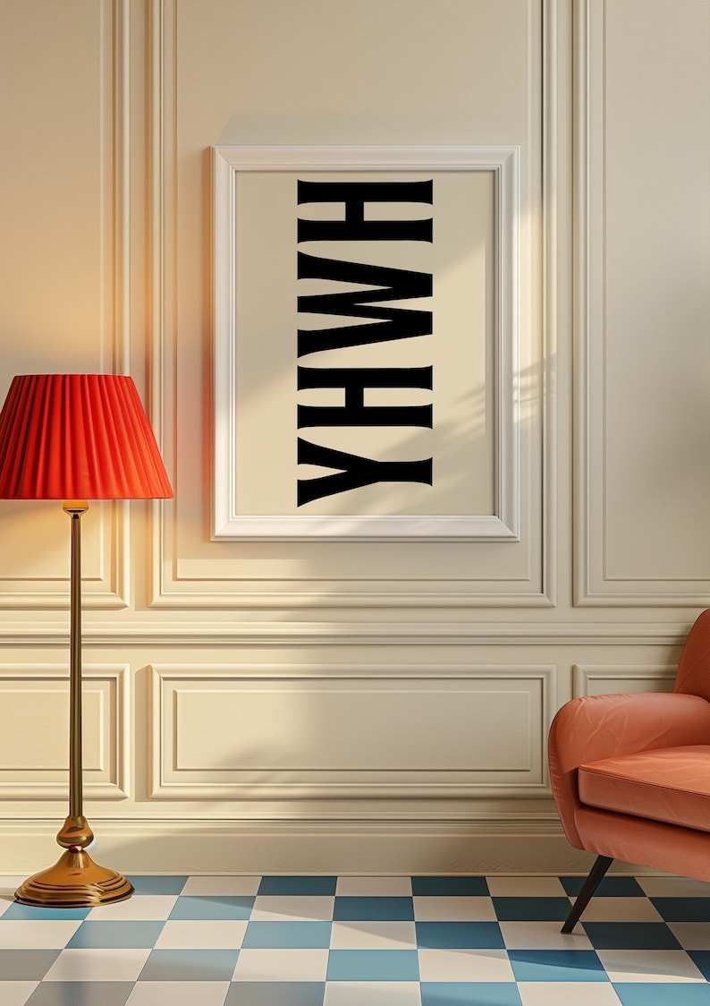Yhwh Lettering YHWH Print, Yahweh Typography Poster, Trendy Christian Wall Art, Retro ...