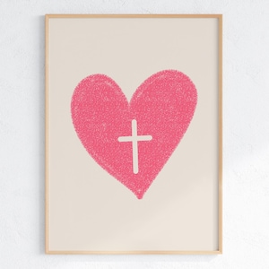 Arte de pared cristiano retro, póster cristiano, póster rosa, corazón, versículo bíblico, descarga digital, decoración de pared, arte imprimible, regalo para cristianos