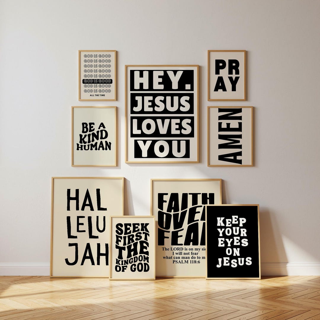 Christian Wall Art Bundle Black Set of 9, Bible Verse Prints, Faith ...