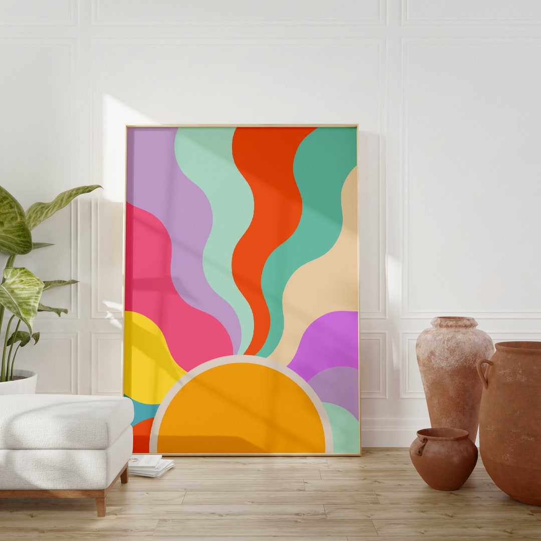 Retro Art Wall Sunburst Print Digital Download Print Retro Etsy