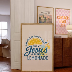 Retro Christian Art Print, Christian Wall Art, Jesus Poster, Christian Poster For Dorm Decor, Gift for Christian, Lemonade Digital Printable