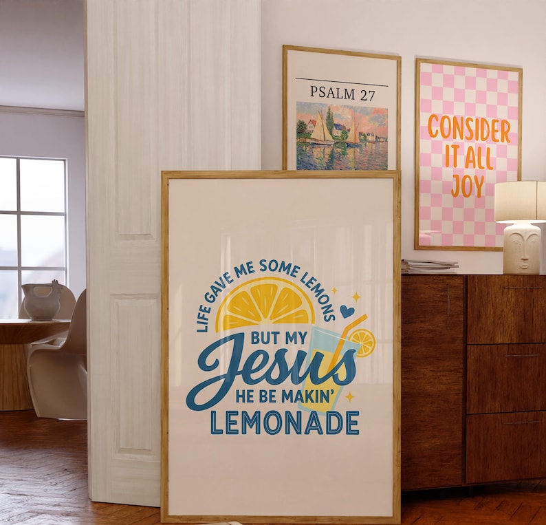 Retro Christian Art Print, Christian Wall Art, Jesus Poster, Christian Poster For Dorm Decor, Gift for Christian, Lemonade Digital Printable