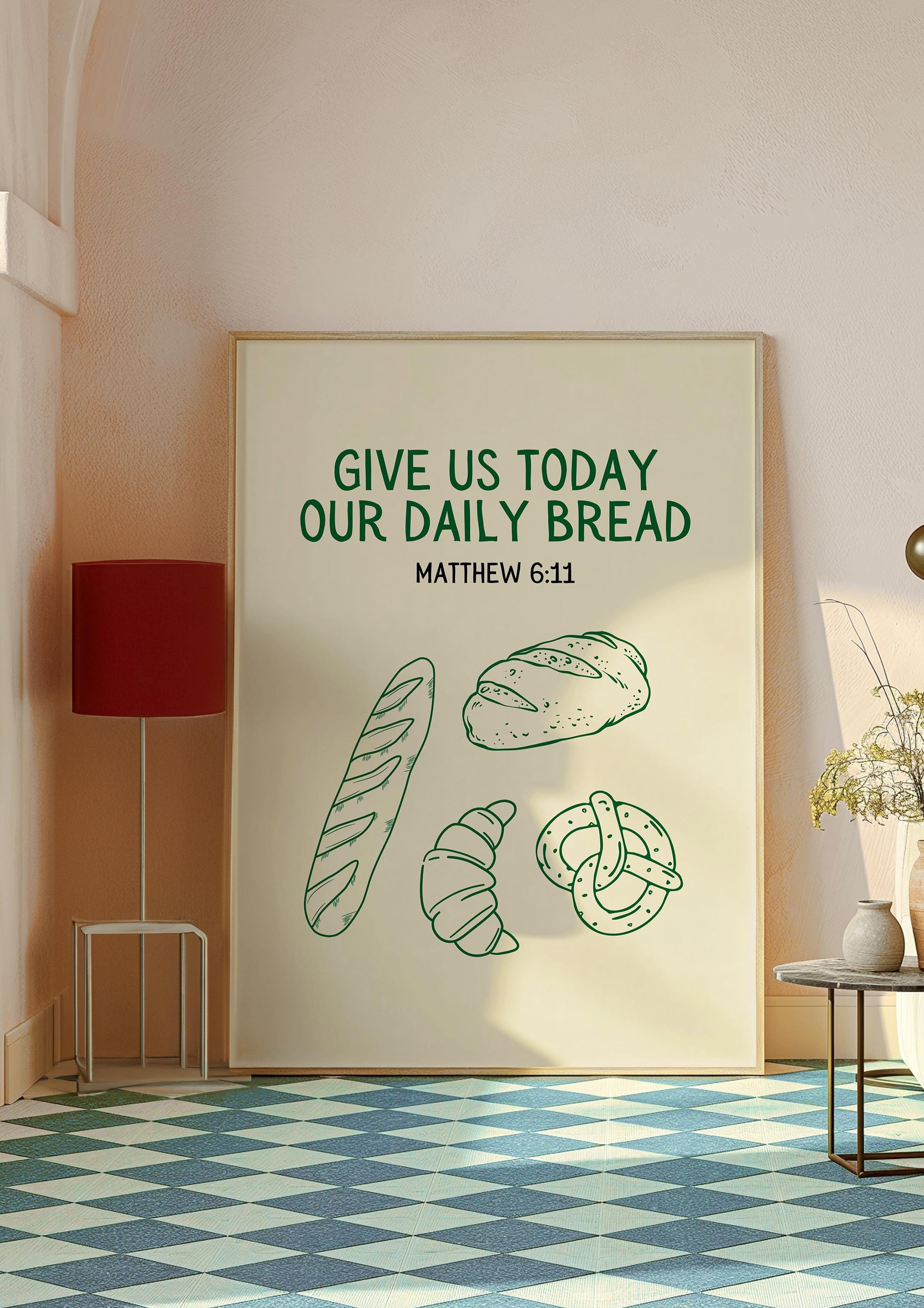 Matthew 6:11 Print, Bible Verse, Christian Wall Art, Green Poster, Wall ...