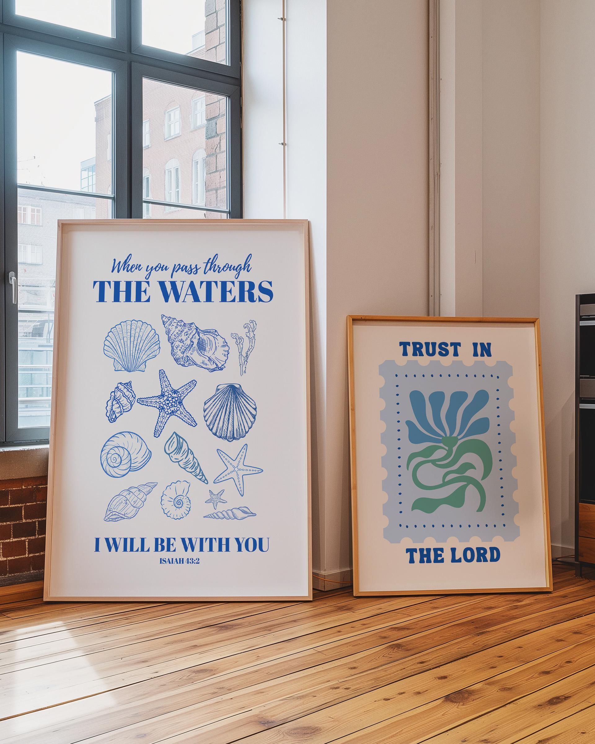 Blue Christian Wall Art Set of 6 Prints, Religious Gallery Poster ...
