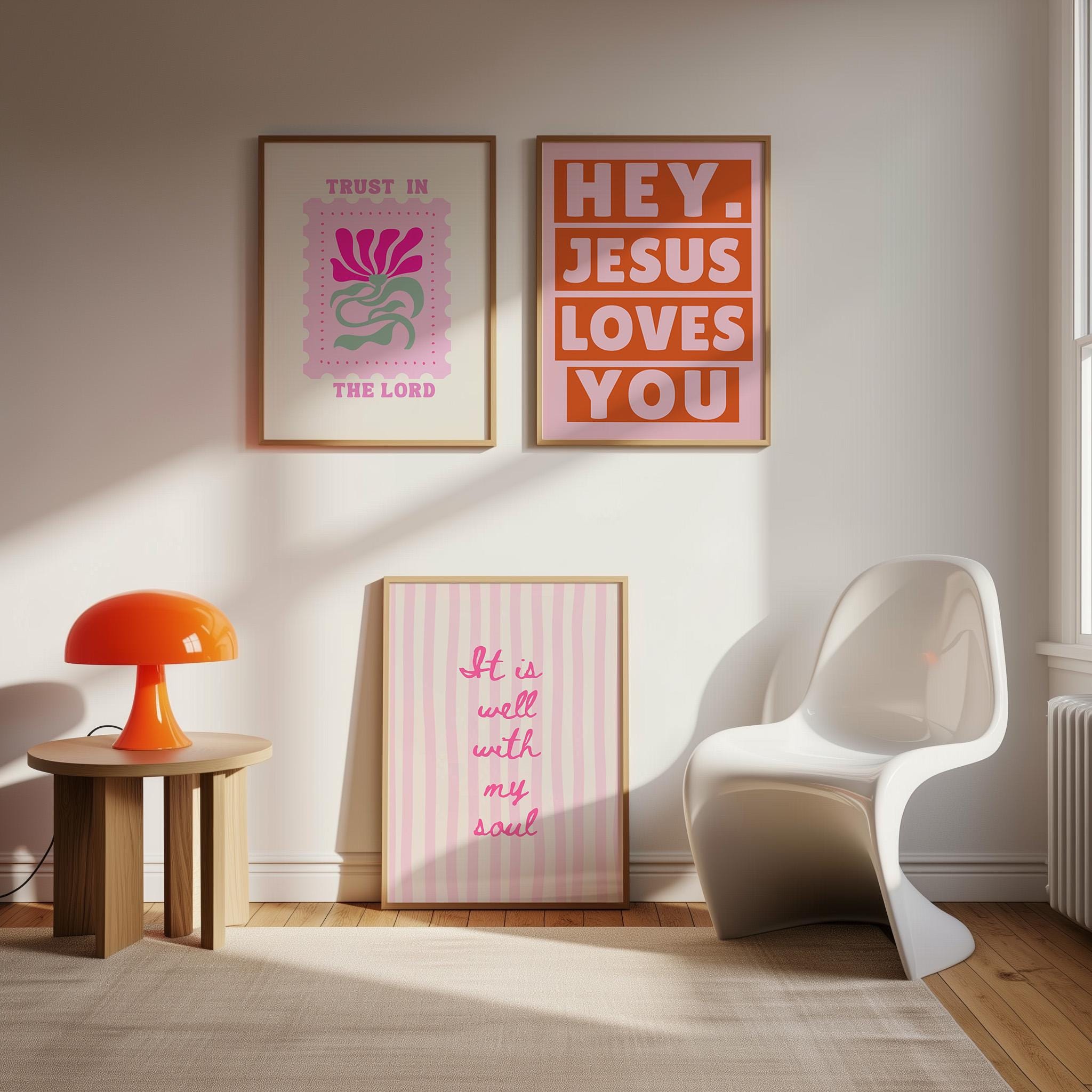 Pink Christian Wall Art Set of 6 Prints, Religious Gallery Poster ...