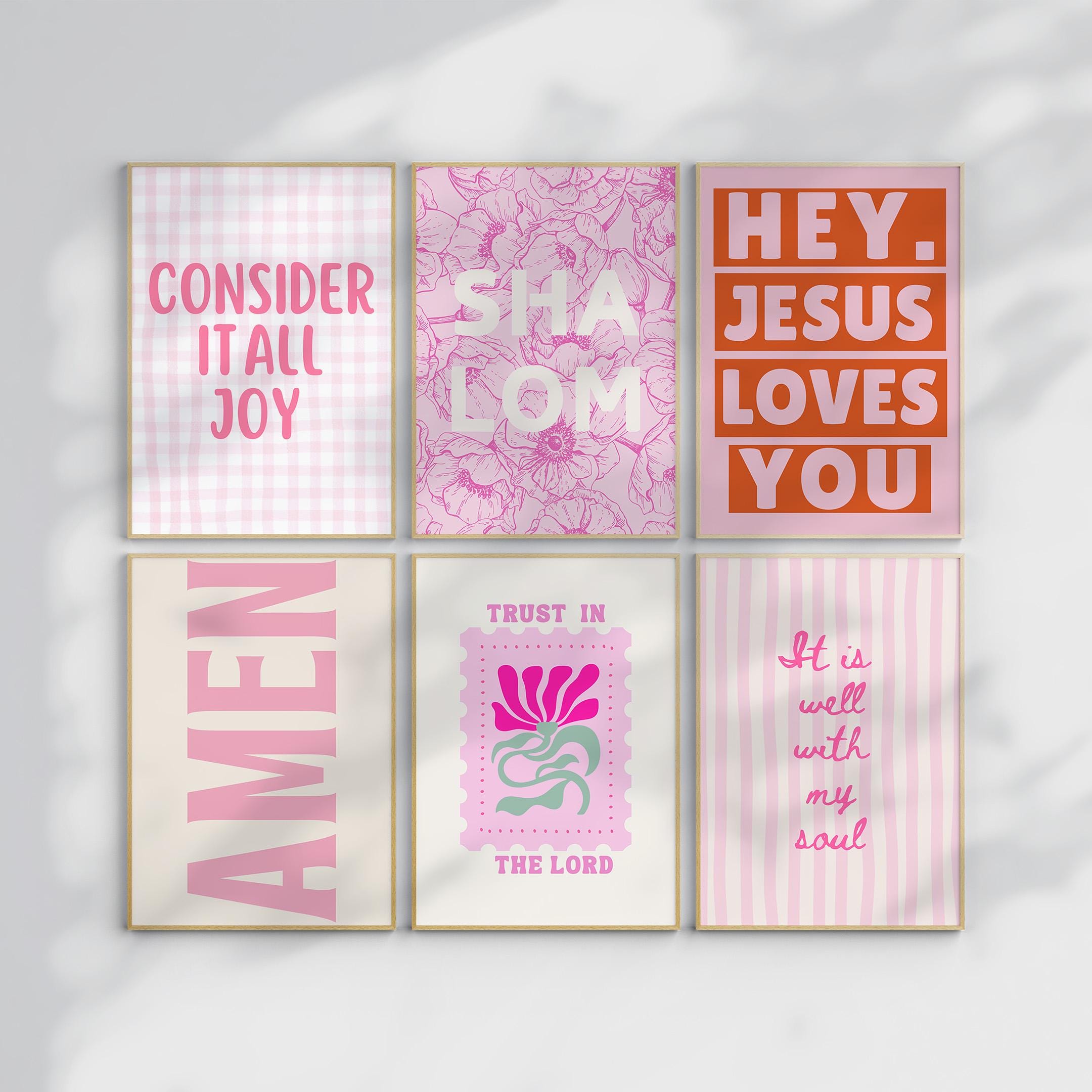Pink Christian Wall Art Set of 6 Prints, Religious Gallery Poster ...
