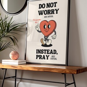 Philippians 4:6-7 Print, Retro Christian Wall Art, Trendy Bible Verse Poster, Prayer Room Decor, Religious Printable Art image 7
