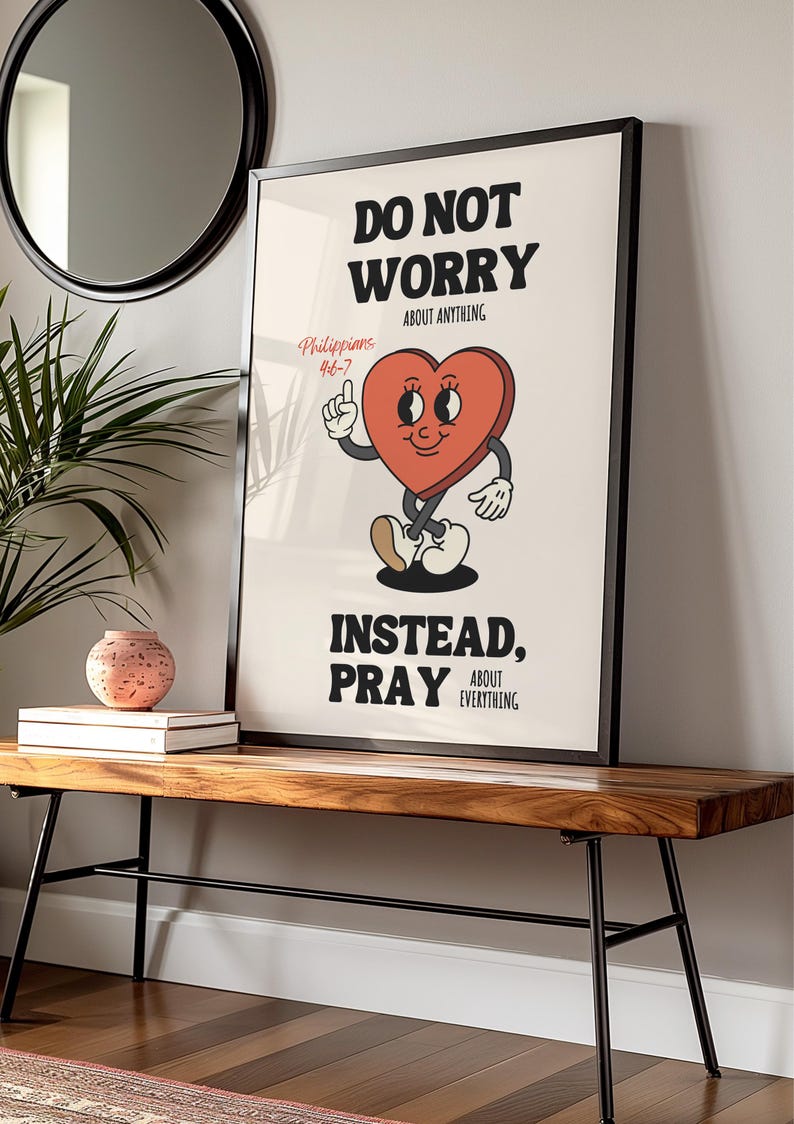 Philippians 4:6-7 Print, Retro Christian Wall Art, Trendy Bible Verse Poster, Prayer Room Decor, Religious Printable Art image 7