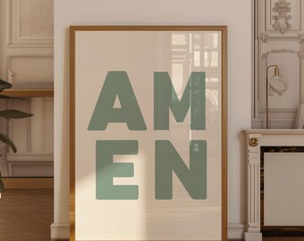 Amen Print, salbeigrüne christliche Wandkunst, Glaube Typografie, Gebetsraumdekor, digitaler Download