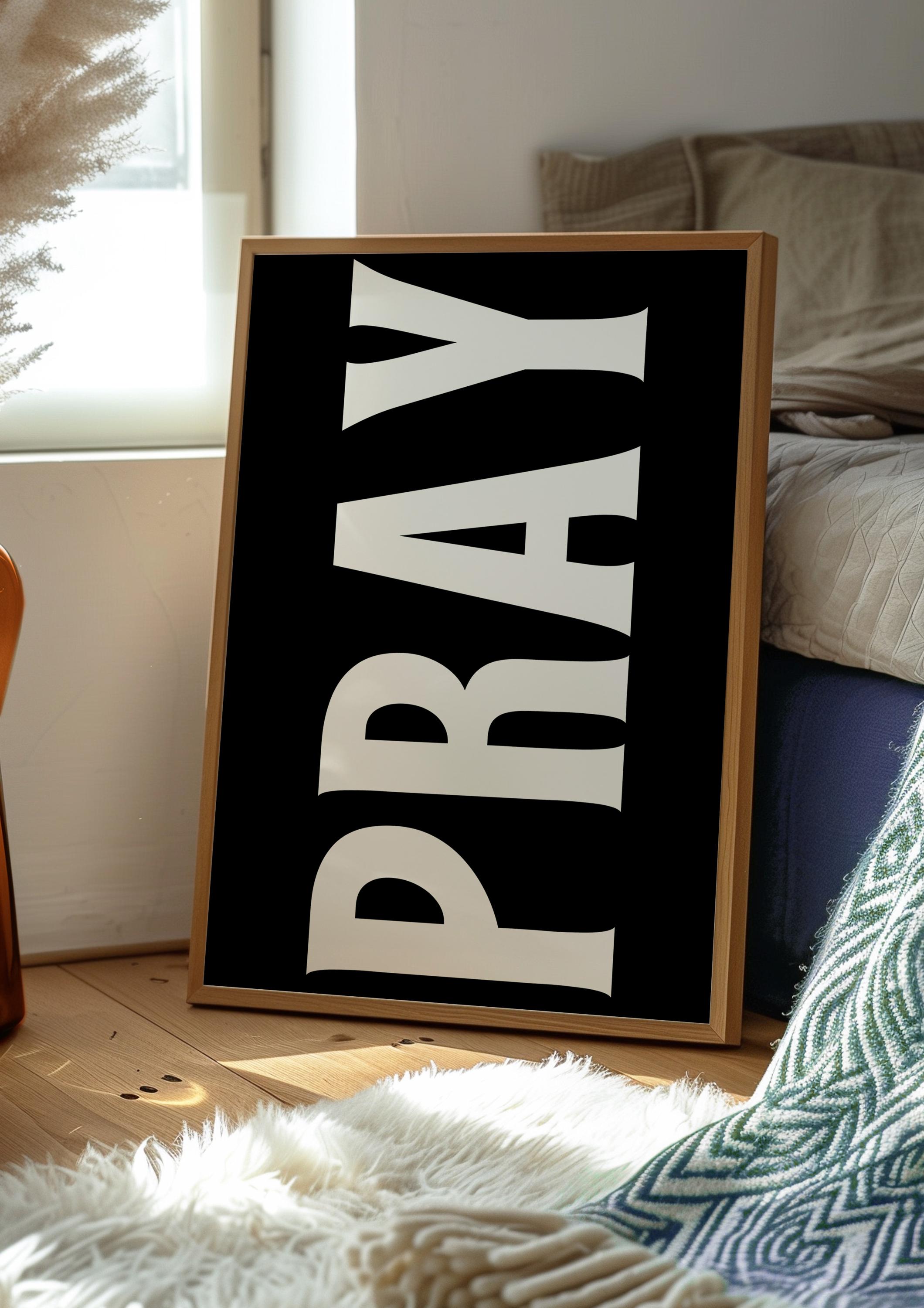Pray Print, Jesus Typography Poster, Trendy Christian Wall Art, Retro ...