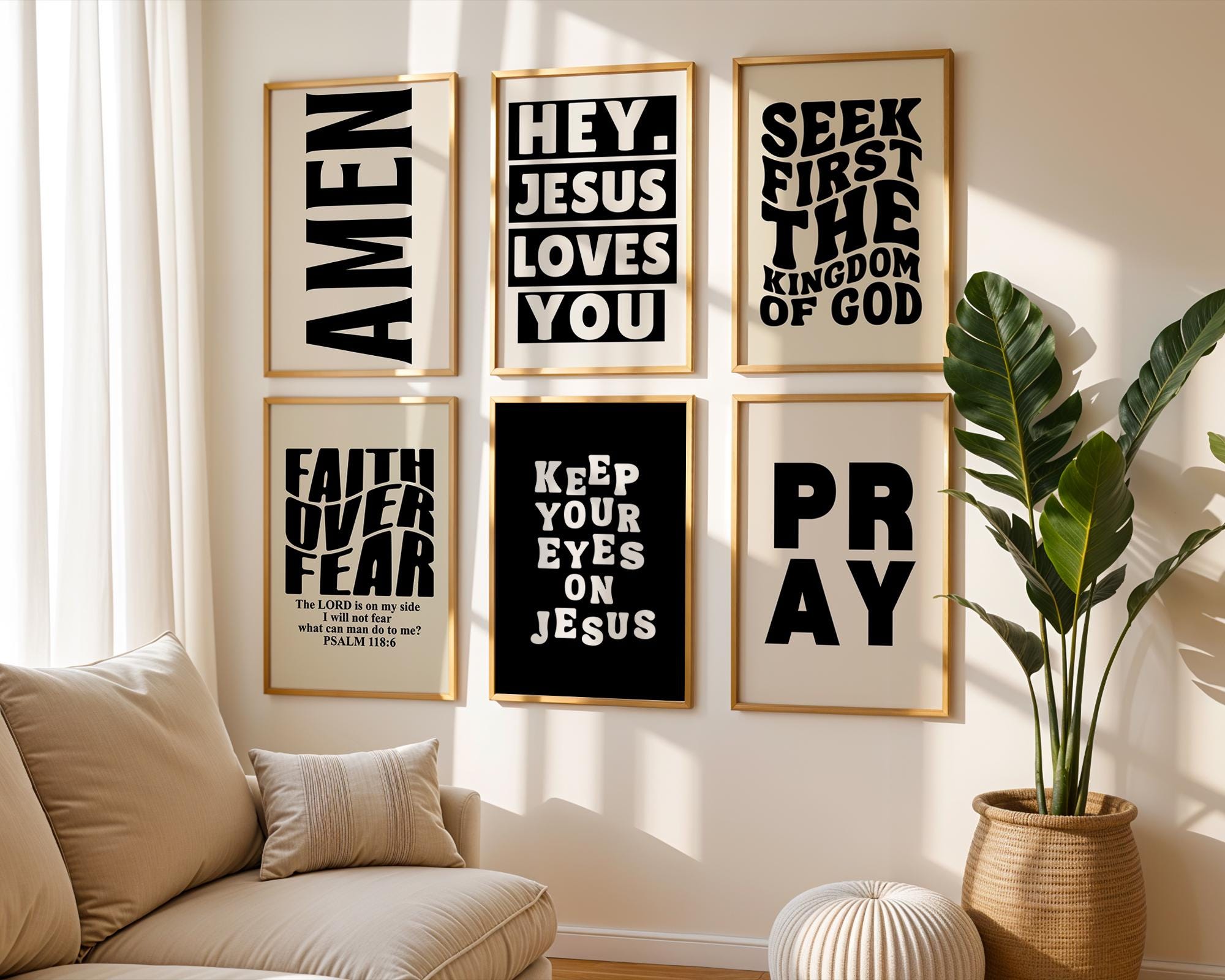 Christian Wall Art Bundle Black Set of 9, Bible Verse Prints, Faith ...