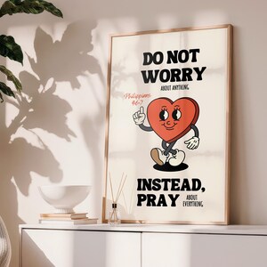 Philippians 4:6-7 Print, Retro Christian Wall Art, Trendy Bible Verse Poster, Prayer Room Decor, Religious Printable Art image 5