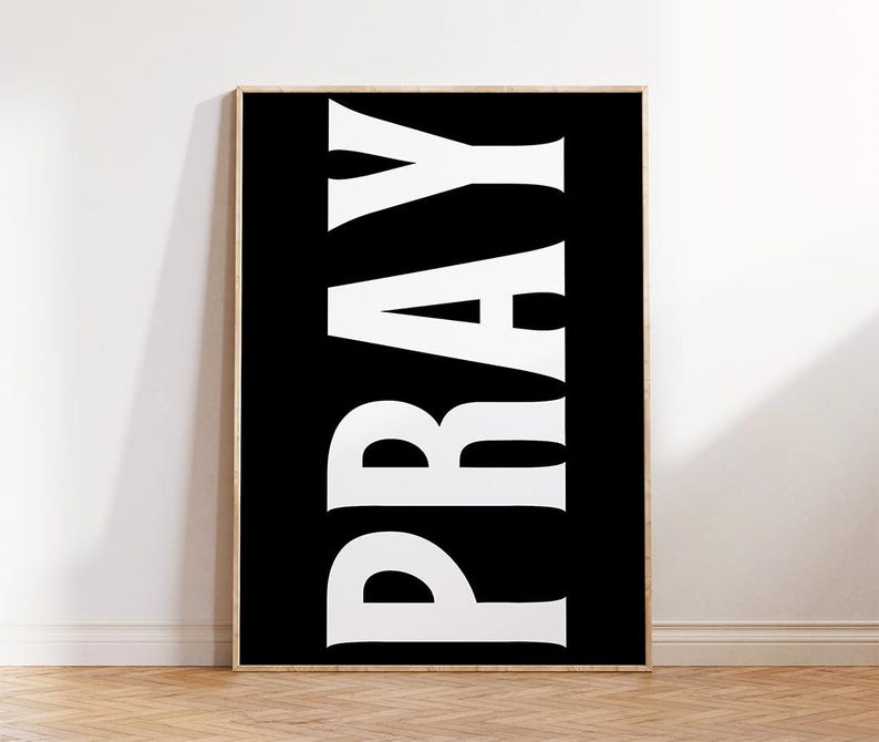 Pray Print, Jesus Typography Poster, Trendy Christian Wall Art, Retro ...