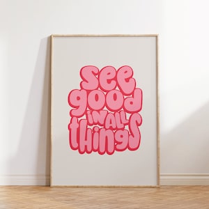 Impresión de pared de cita retro, impresión retro groovy, arte de pared de moda, impresión inspiradora, descarga digital, decoración de pared, póster rosa, regalo en movimiento
