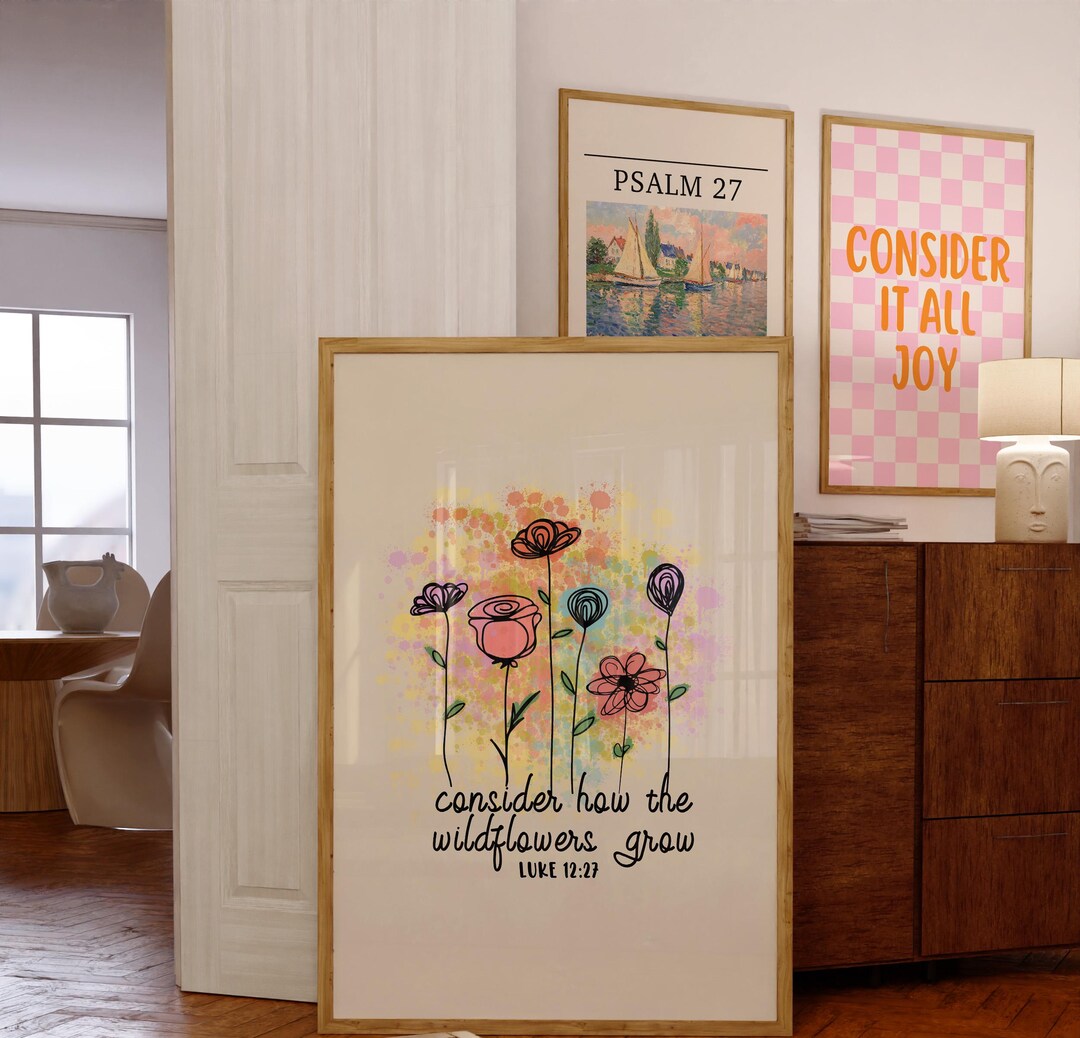 Retro Wildflower Bible Verse Print: Luke Scripture, Christian Wall Art ...