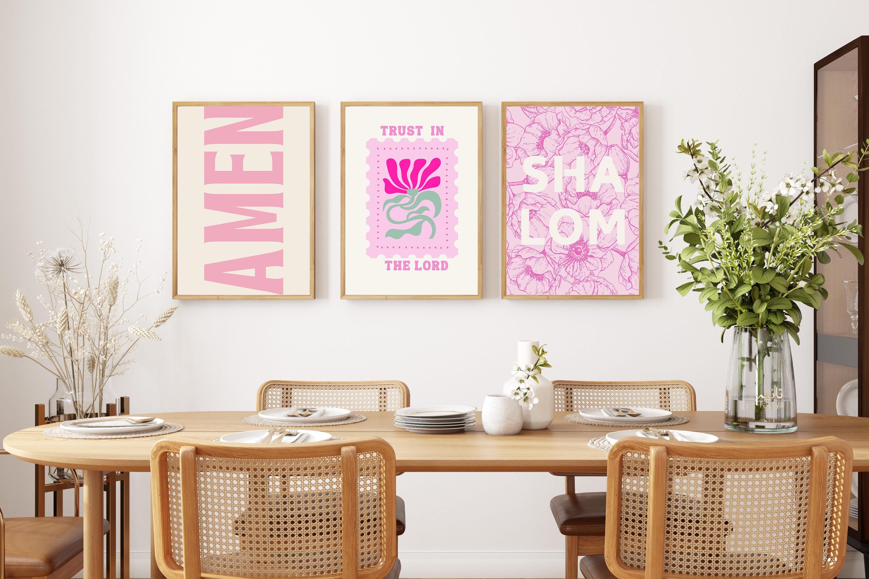 Pink Christian Wall Art Set of 6 Prints, Religious Gallery Poster ...